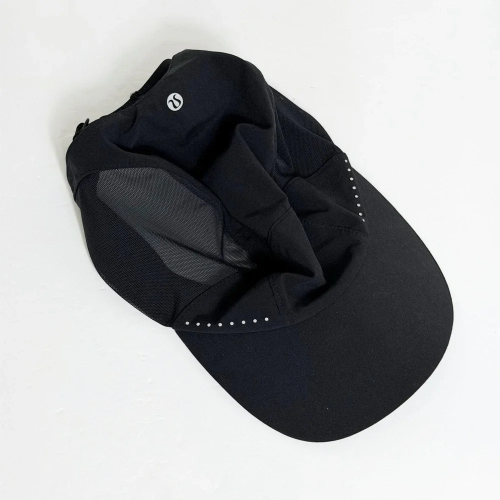 Lululemon Running Hat Women OS Black Fast and Free Mesh Reflective Athletic Cap